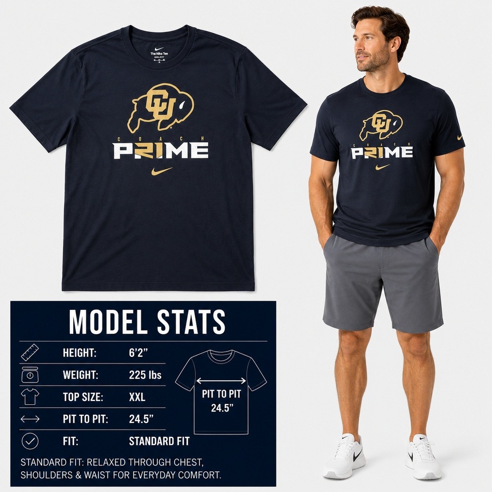 Nike‎ Colorado Buffaloes Coach Prime Dri-FIT T-Shirt Mens XXL Navy Blue CU Logo